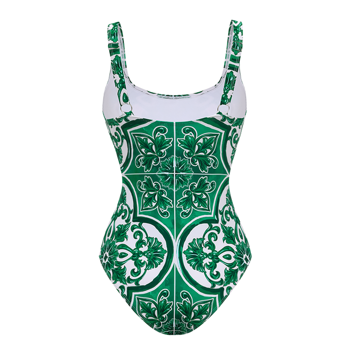 Classic Majolica Series Pattern Print One Piece Swimsuit and Pants or Skirt