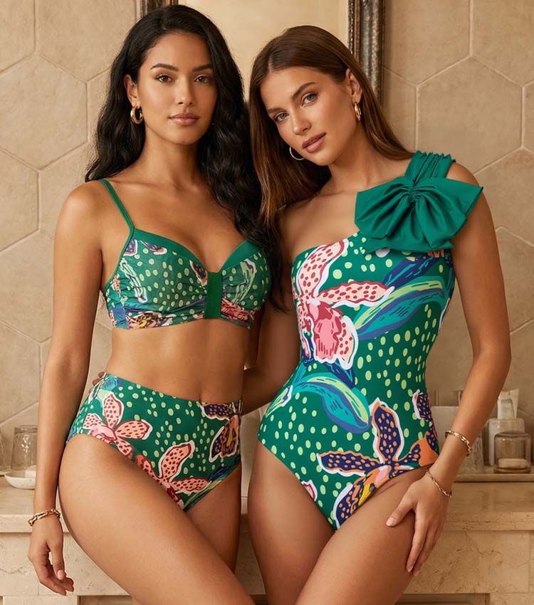 Tropic Printed One Shoulder One Piece Swimsuit and sarong