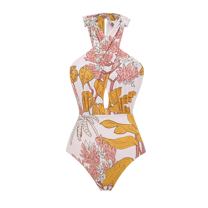 Halter Plant Leaves Print Swimsuit Set(s)