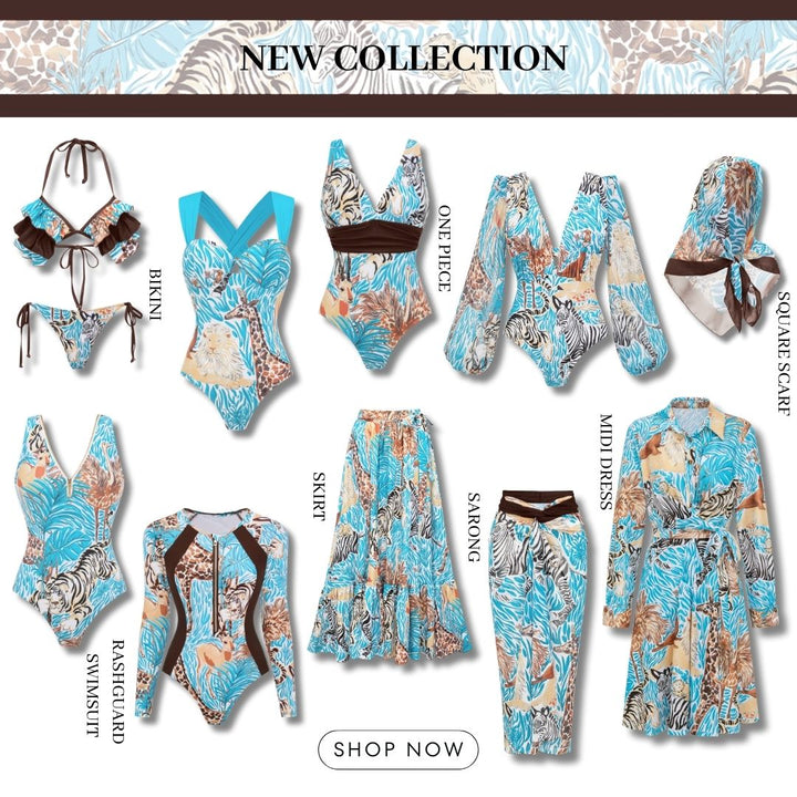 V Neck Animal Print Swimsuit Set(s)