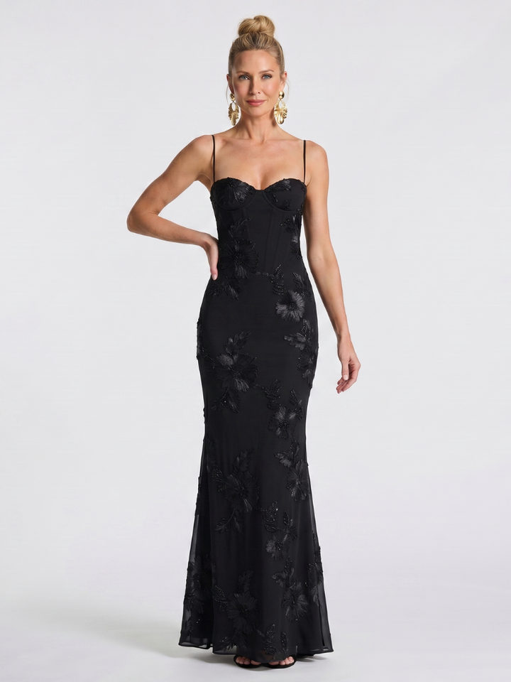 Pax | Embroidered Strap Fitted Maxi Dress