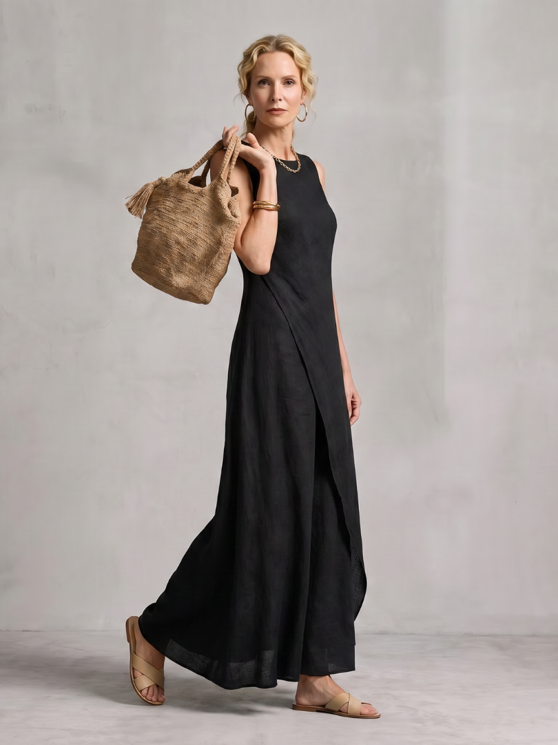 Hyacinth | Asymmetric Layered Round Neck Maxi Dress