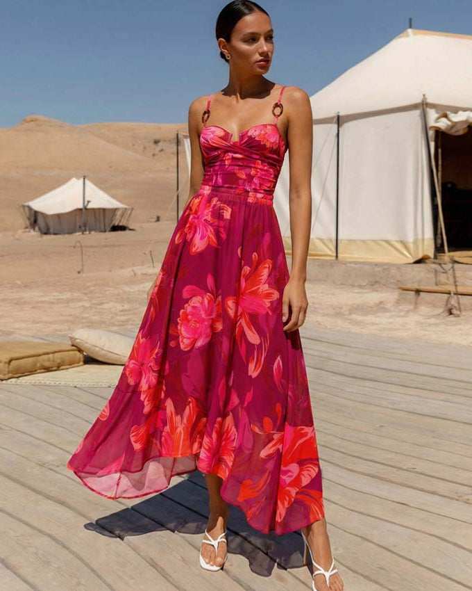 Sling Abstract Floral Print One Piece Swimsuit and Skirt