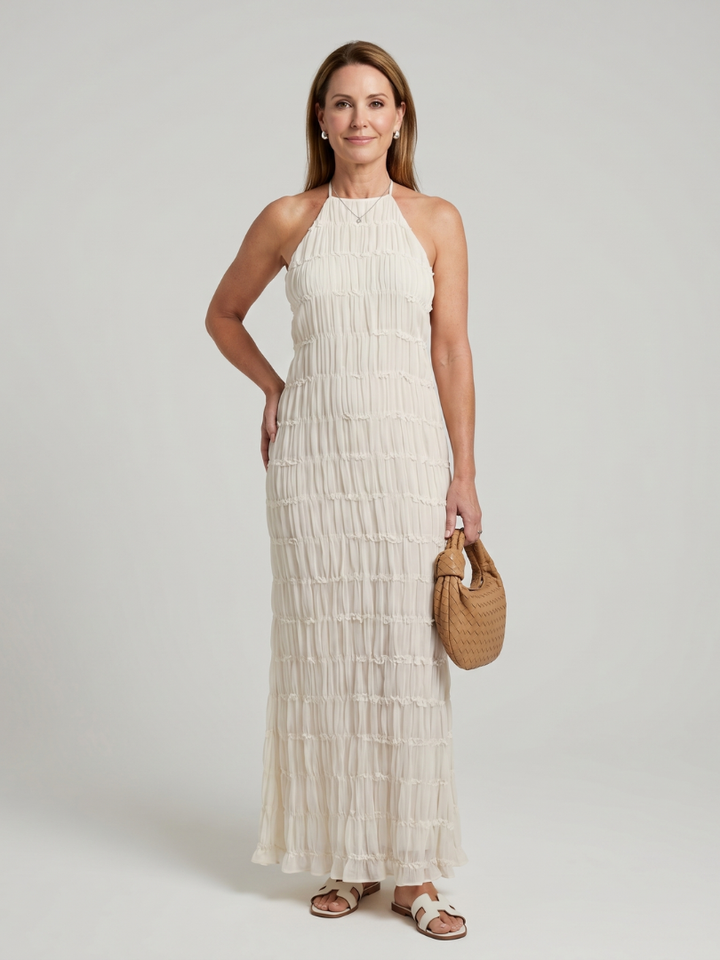 Jolene | Textured Fringe Fitted Silhouette Maxi Dress