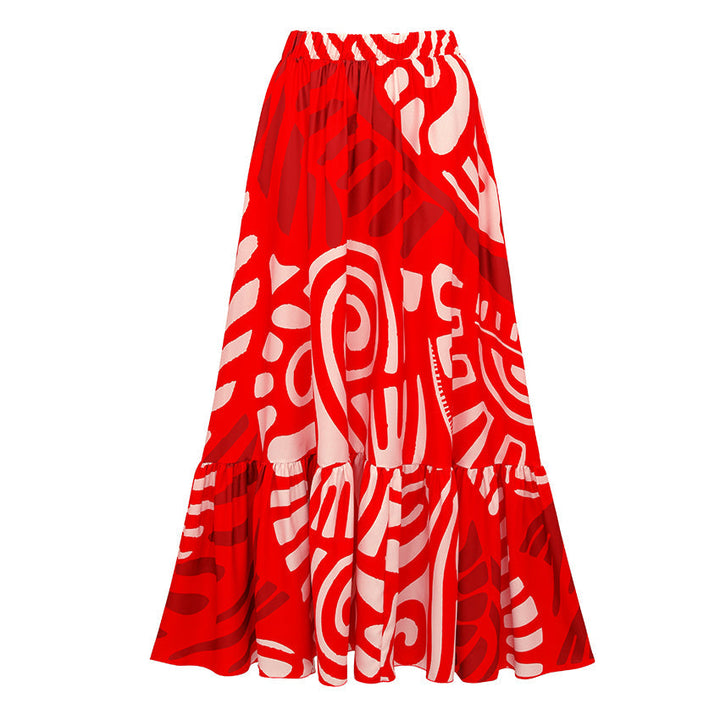 V Neck Red Ring Decorate Printed Swimsuit Set(s)