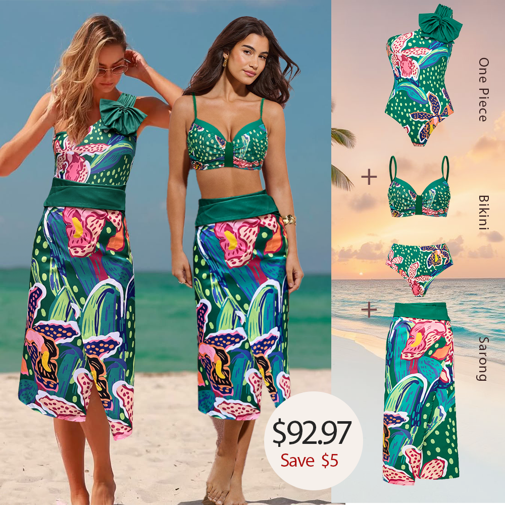 Tropic Printed One Shoulder One Piece Swimsuit and sarong