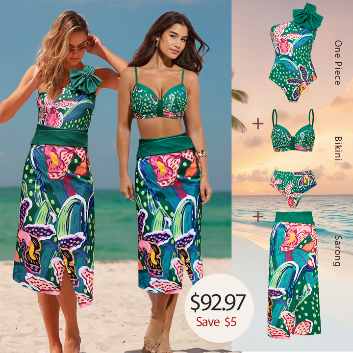 Tropic Printed One Shoulder One Piece Swimsuit and sarong