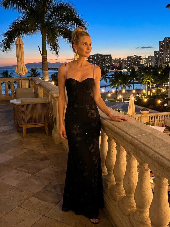 Pax | Embroidered Strap Fitted Maxi Dress