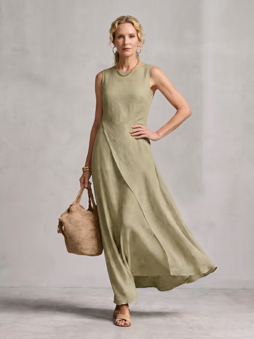 Hyacinth | Asymmetric Layered Round Neck Maxi Dress