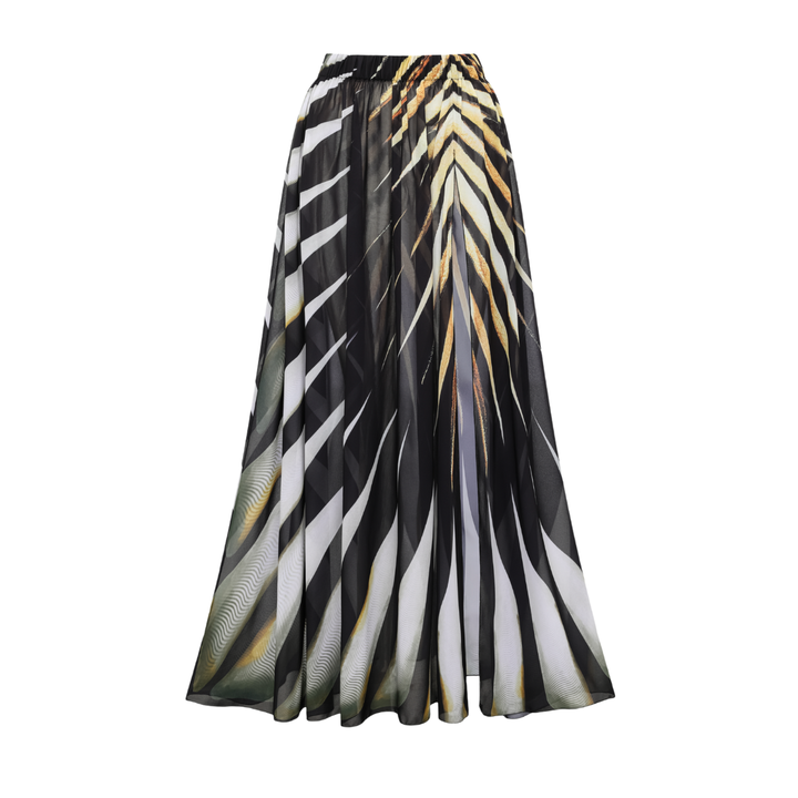 V-neck Tiger Stripe Print One Piece Swimsuit and Skirt