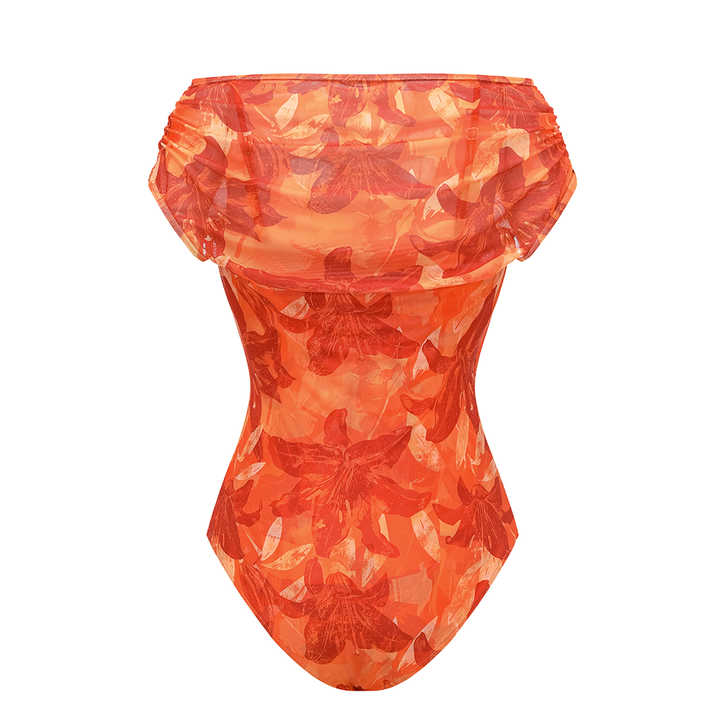 Orange Lily Print One Piece Swimsuit and sarong (Multiple ways to wear)