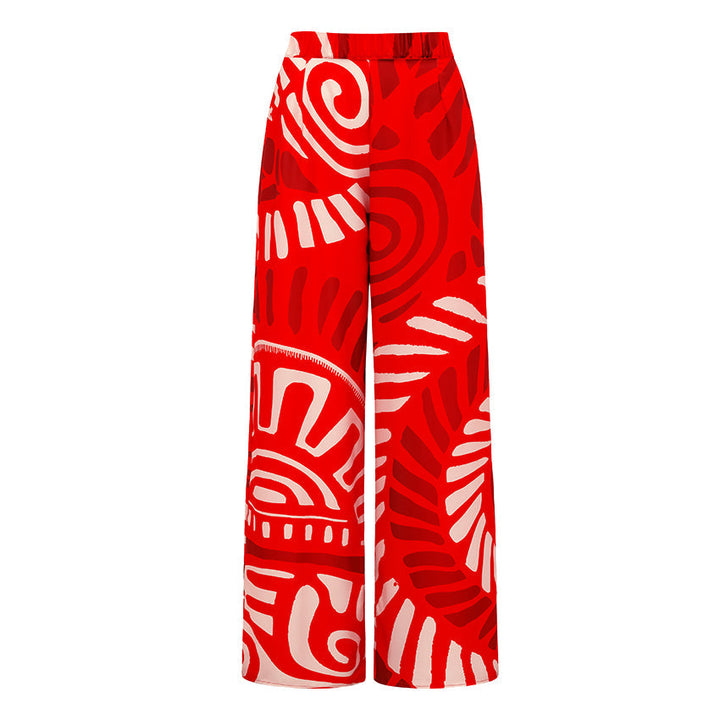 V Neck Red Ring Decorate Printed Swimsuit Set(s)