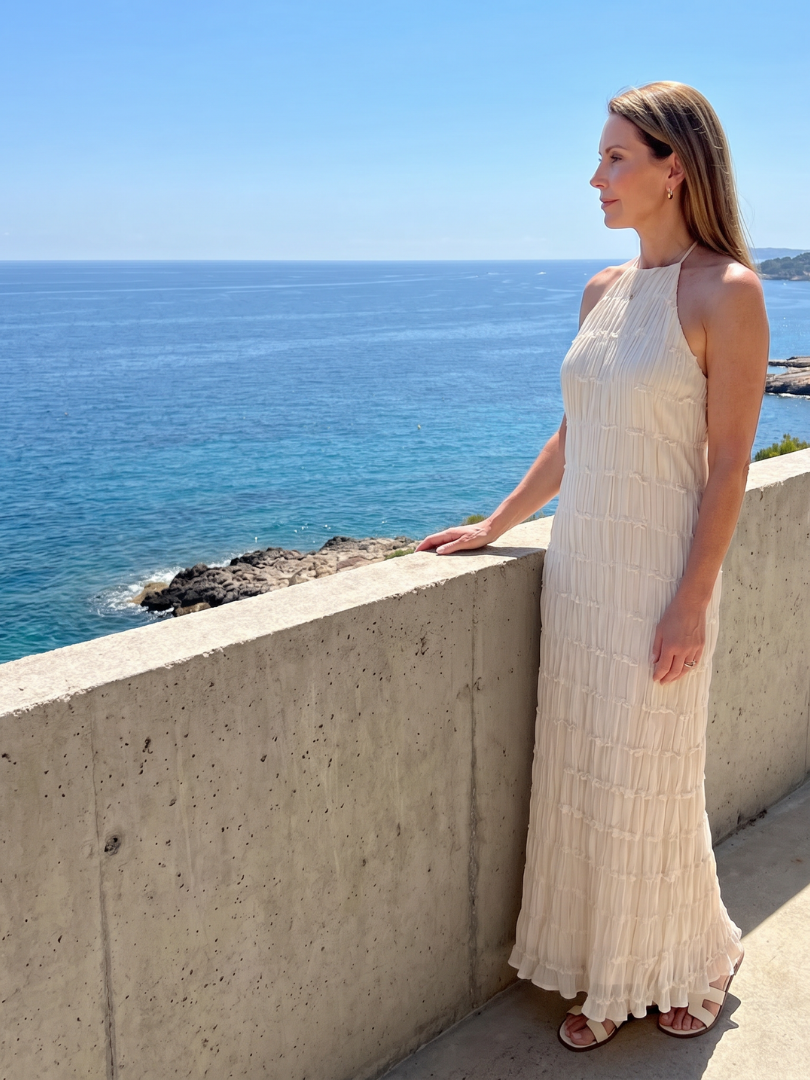 Jolene | Textured Fringe Fitted Silhouette Maxi Dress