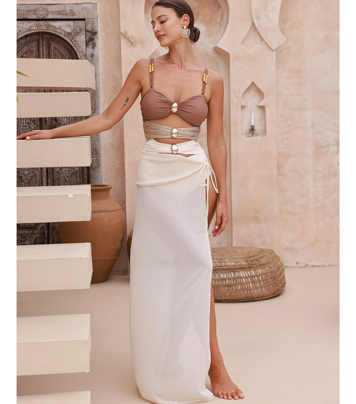 Color Block Cutout One Piece Swimsuit and sarong