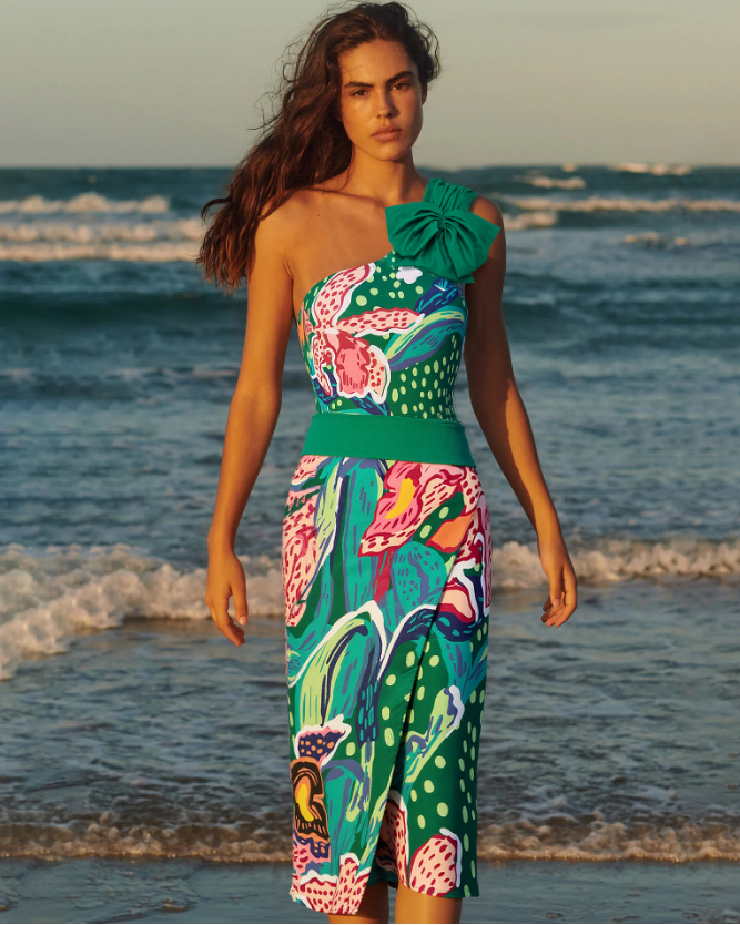 Tropic Printed One Shoulder One Piece Swimsuit and sarong