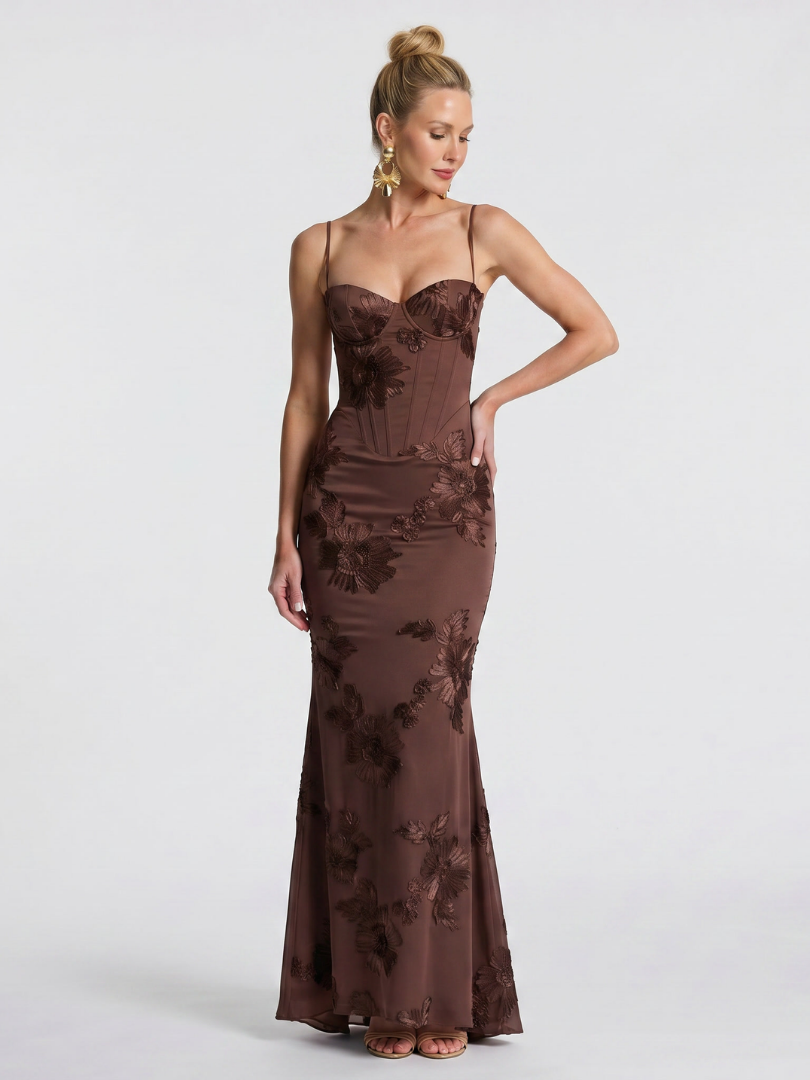 Pax | Embroidered Strap Fitted Maxi Dress