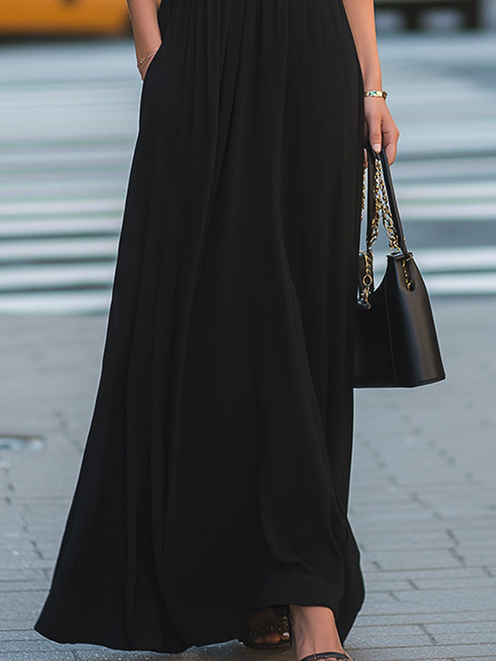 Cold-Shoulder Halter Neck Cutout Detail Flowing Maxi Dress