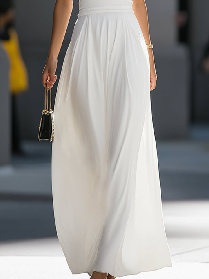 High-Neck Halter Cutout Waist Flowing Maxi Dress