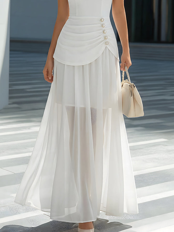 Elegant Halter Neck Ruched Waist Flowy Chiffon Maxi Dress