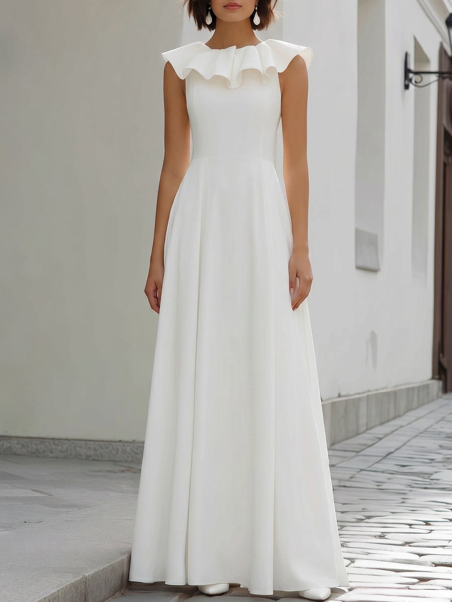 Ruffle Neck Sleeveless A-Line Maxi Dress