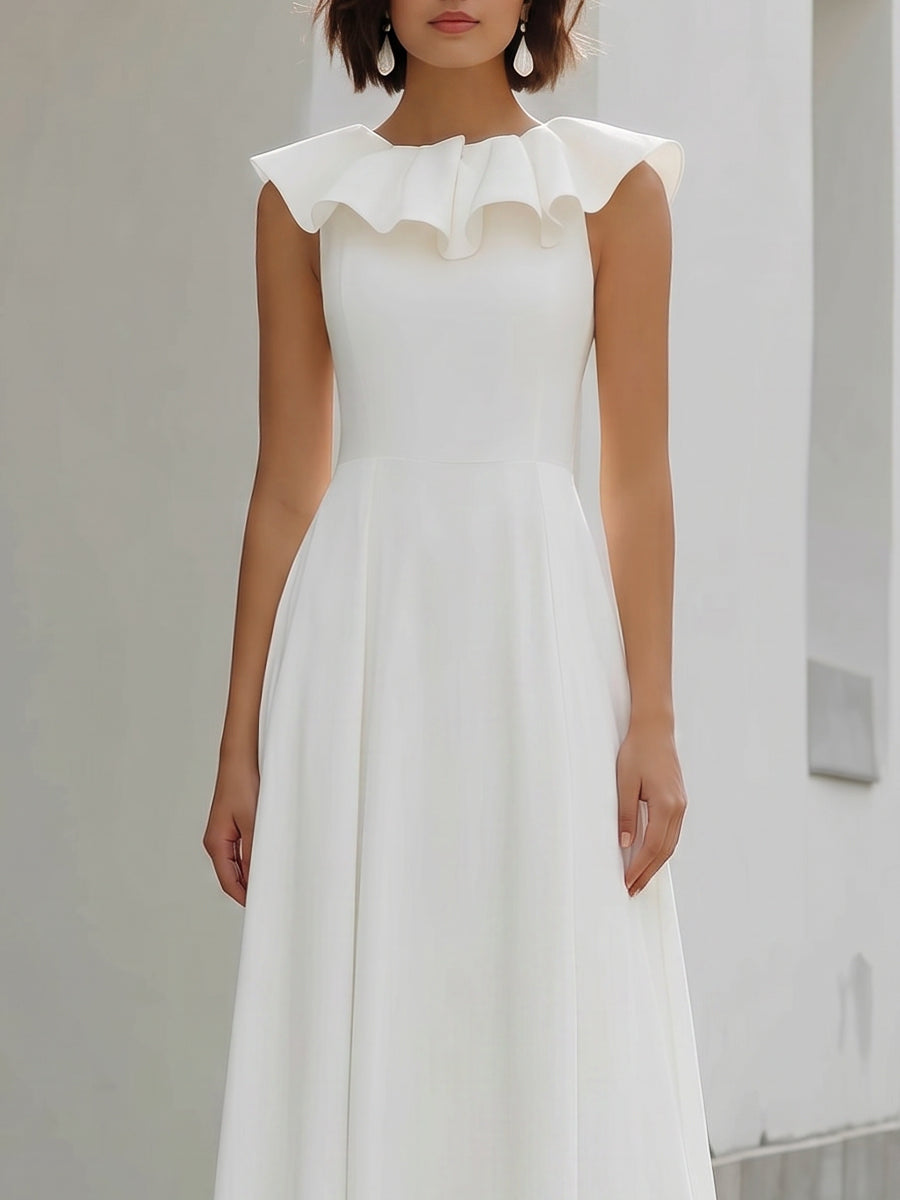 Ruffle Neck Sleeveless A-Line Maxi Dress