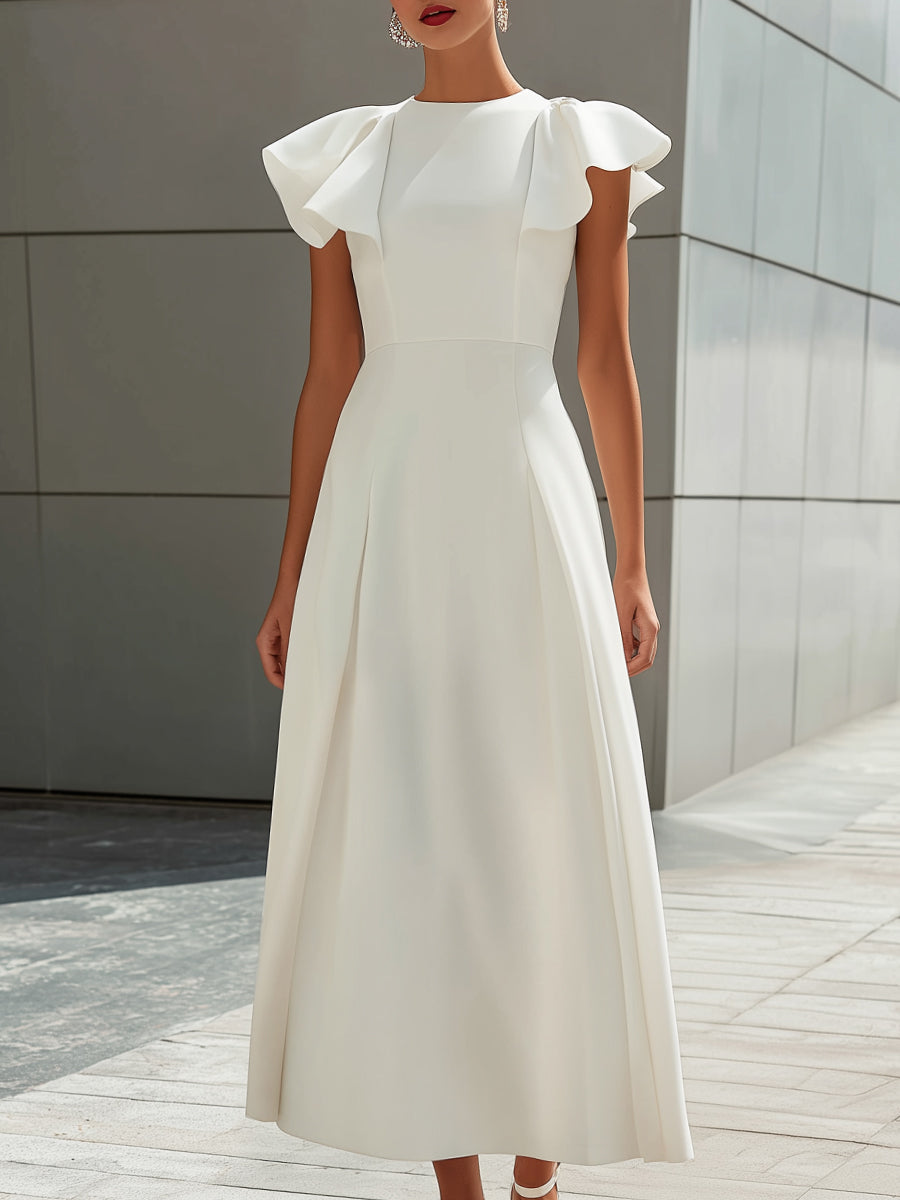 Ruffle Sleeve Structured A-Line Maxi Dress