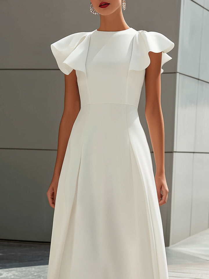 Ruffle Sleeve Structured A-Line Maxi Dress