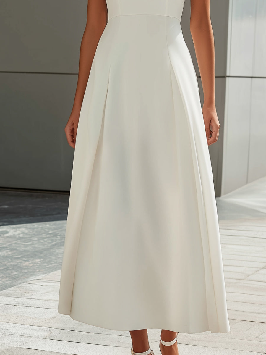 Ruffle Sleeve Structured A-Line Maxi Dress