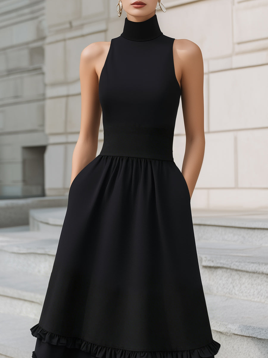 High-Neck Sleeveless Tiered Ruffle Maxi Dress
