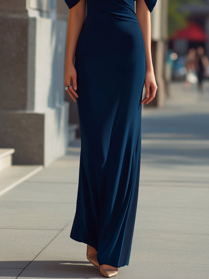 Draped Cold-Shoulder Embellished Strap Elegant Maxi Dress