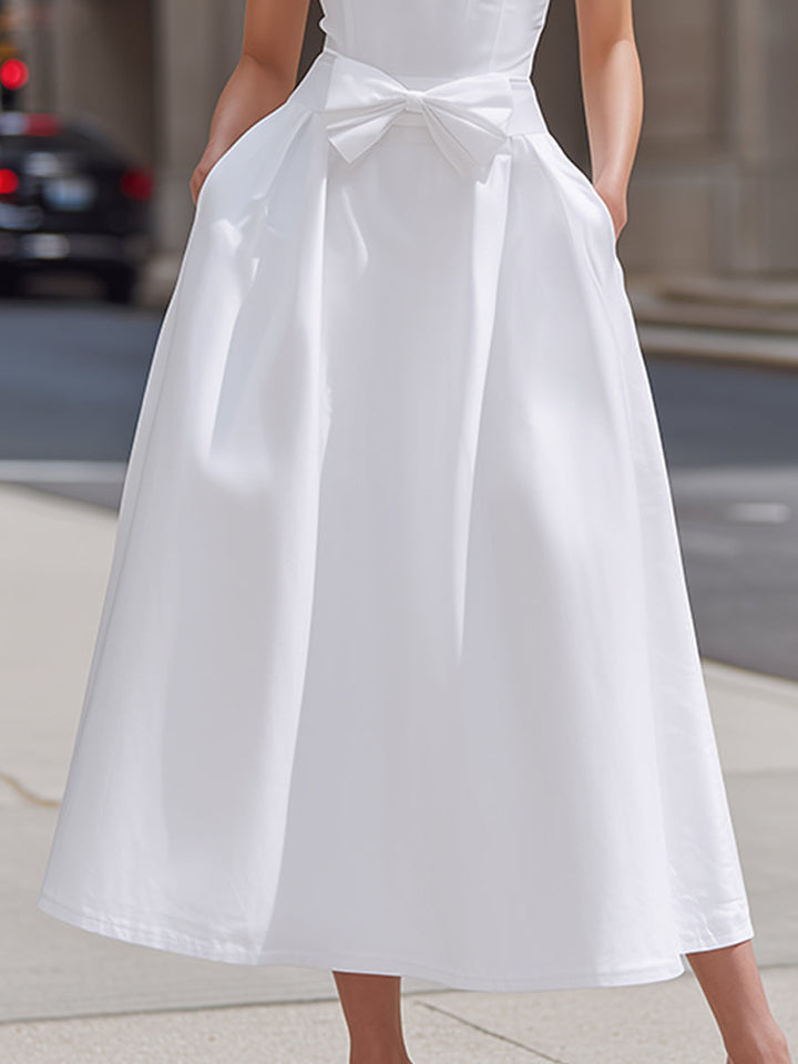 Halter Ruffle Neck Bow Waist Sleeveless A-Line Maxi Dress