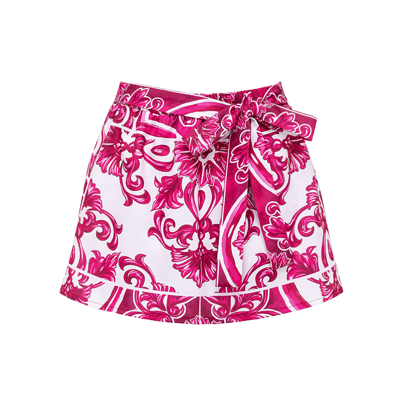 Ruffle Classic Majolica Series Pattern Print Bikini Swimsuit and Skirt or Shorts