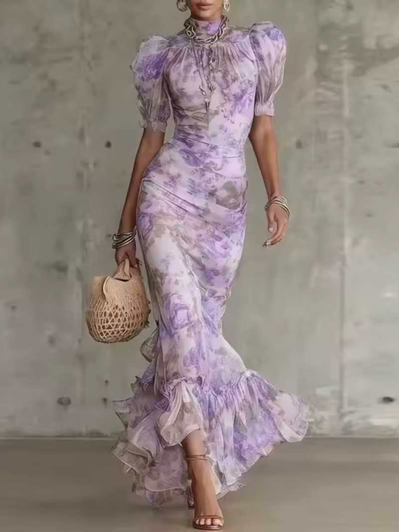 Mae | Vintage Rose Print Puff Sleeve Maxi Dress