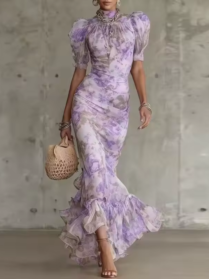 Mae | Vintage Rose Print Puff Sleeve Maxi Dress
