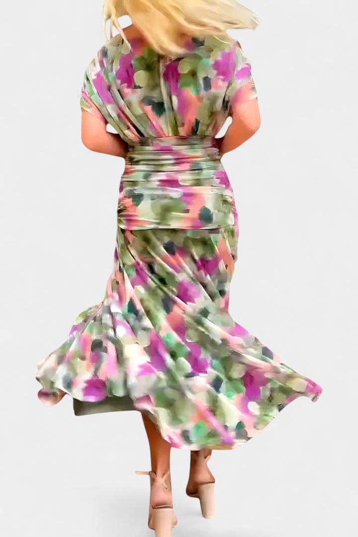 Evelyn - Long Floral V Neck Dress