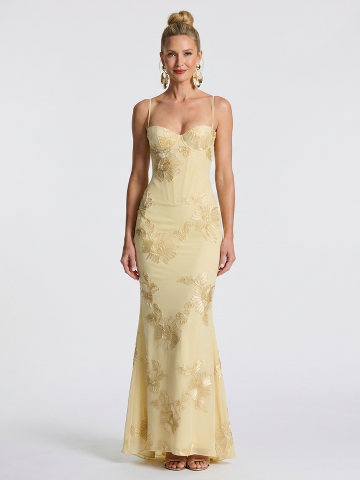 Pax | Embroidered Strap Fitted Maxi Dress