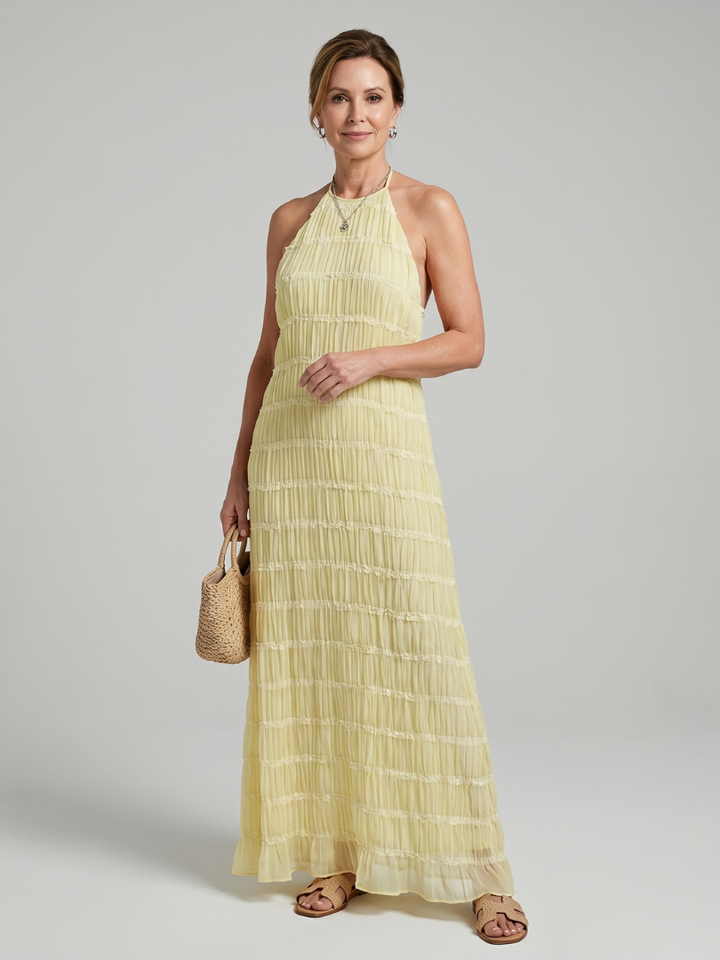 Jolene | Textured Fringe Fitted Silhouette Maxi Dress