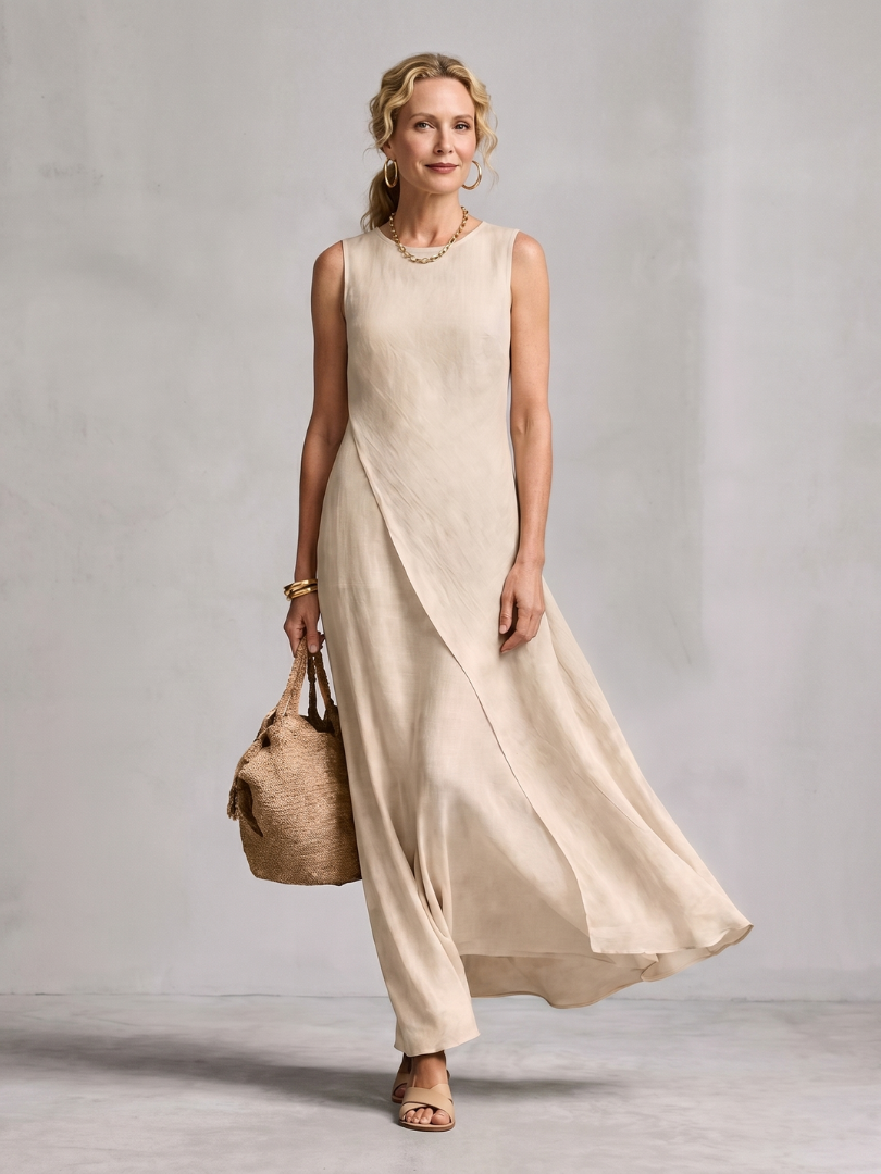 Hyacinth | Asymmetric Layered Round Neck Maxi Dress