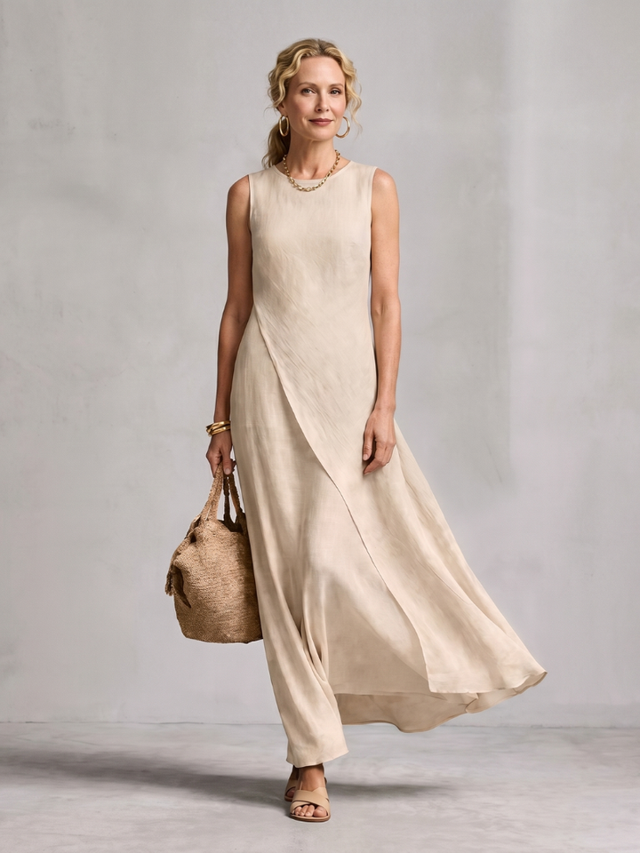 Hyacinth | Asymmetric Layered Round Neck Maxi Dress