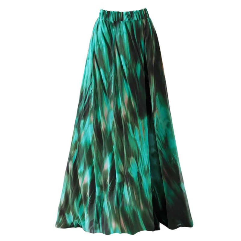 Green Printed Pleated Swimsuit & Skirt Set