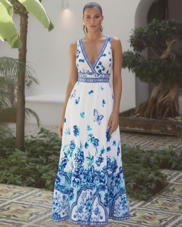 V-neck Peony Print Swimsuit Set(s)
