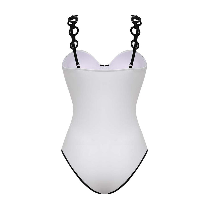 Ring Decoration White One Piece Swimsuit and Skirt