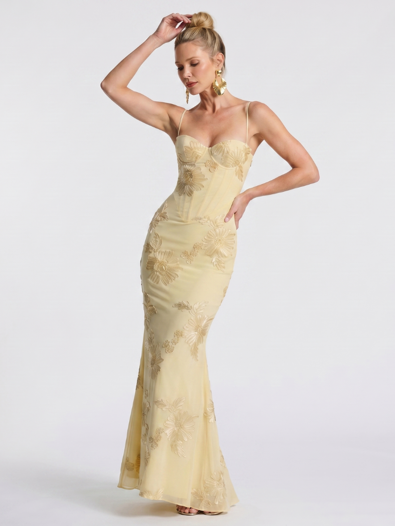 Pax | Embroidered Strap Fitted Maxi Dress