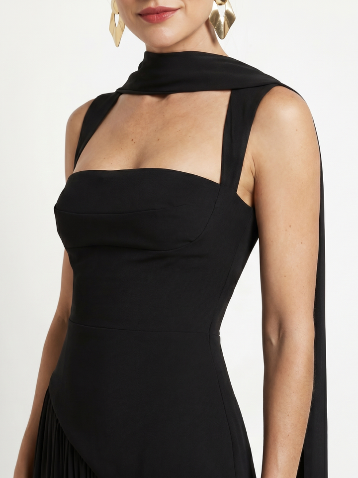 Bindi | Cutout Neck Pleated Slit Maxi Dress