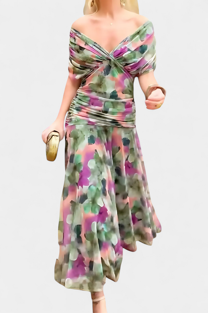Evelyn - Long Floral V Neck Dress