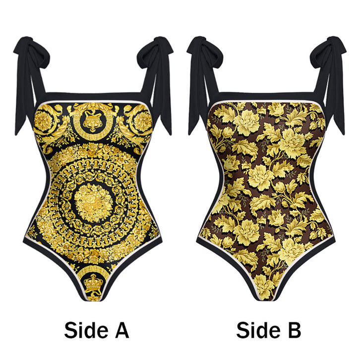 Reversible Tie-shoulder One Piece Swimsuit and sarong