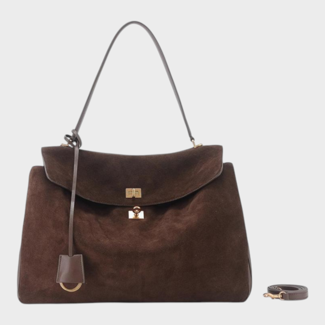 Cowhide Shoulder Bag with Magnetic Flap Closure
