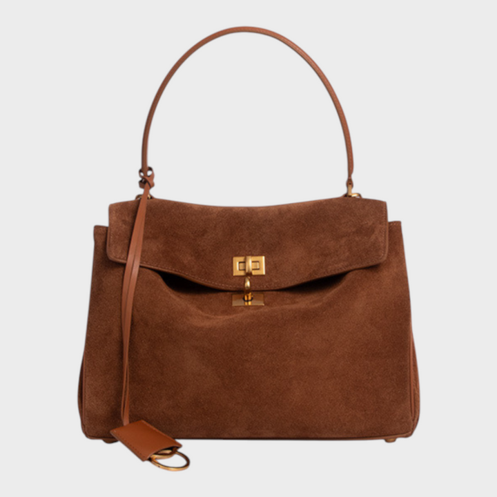 Curved Leather Handbag with Adjustable Shoulder Strap