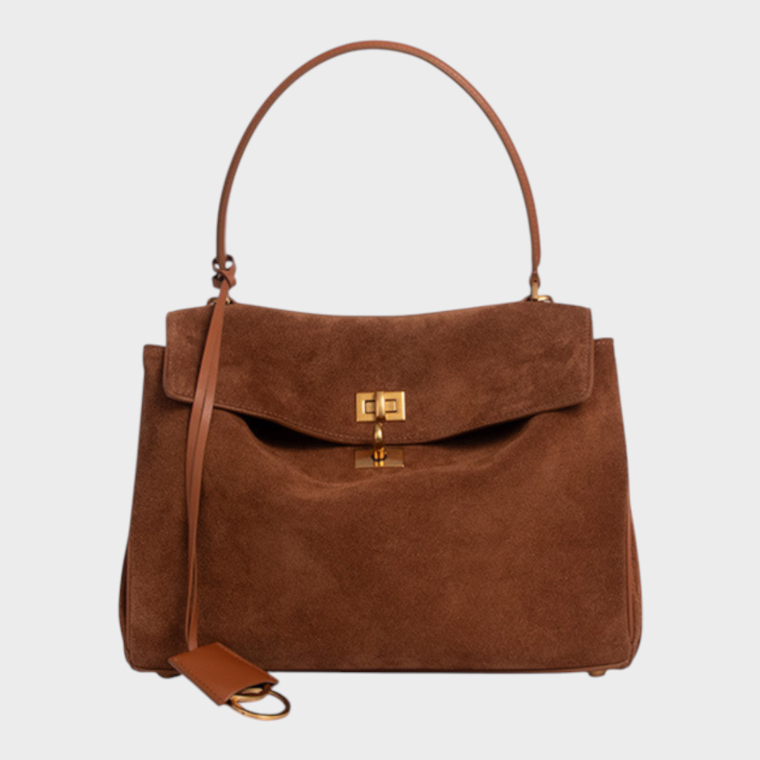 Cowhide Shoulder Bag with Magnetic Flap Closure