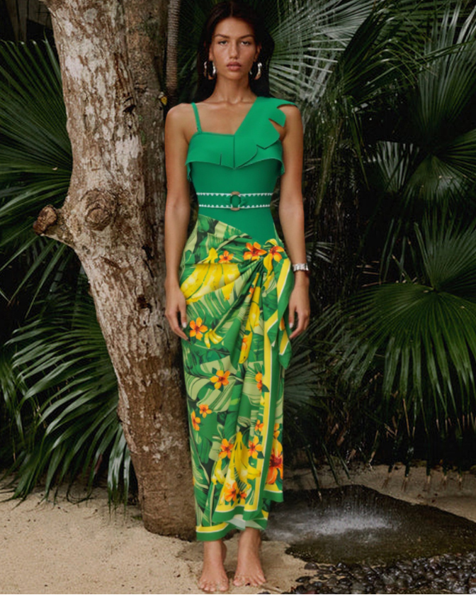 3D leaf-patterned Print Swimsuit Set(s)